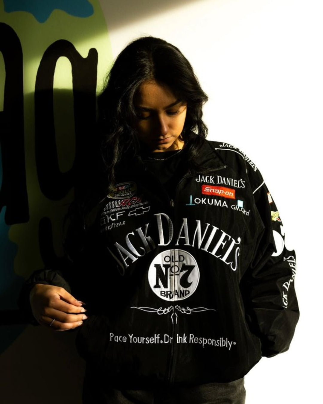 F1 JACK DANIEL PUFFER EMBROIDERY UNISEX RACING JACKET