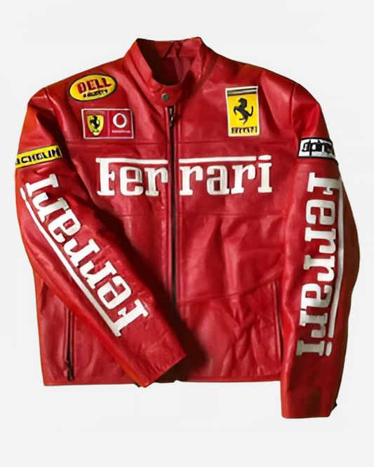 F1 RED FERRARI LEATHER UNISEX RACING JACKET