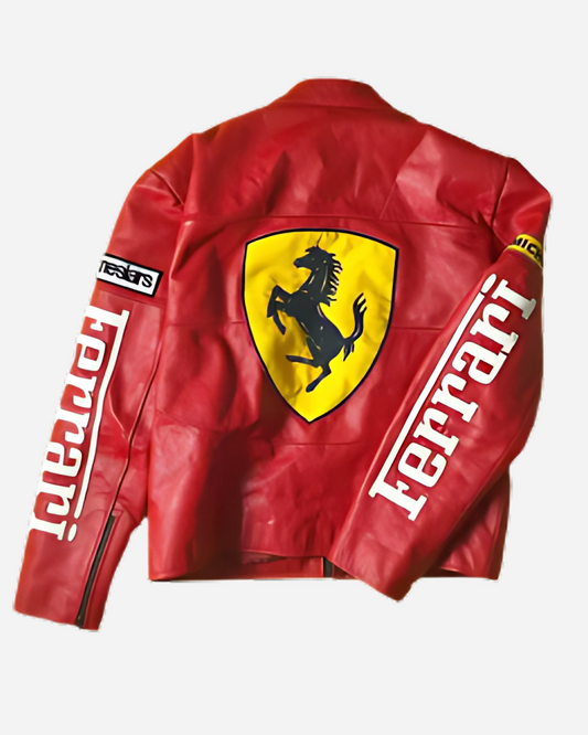 F1 RED FERRARI LEATHER UNISEX RACING JACKET