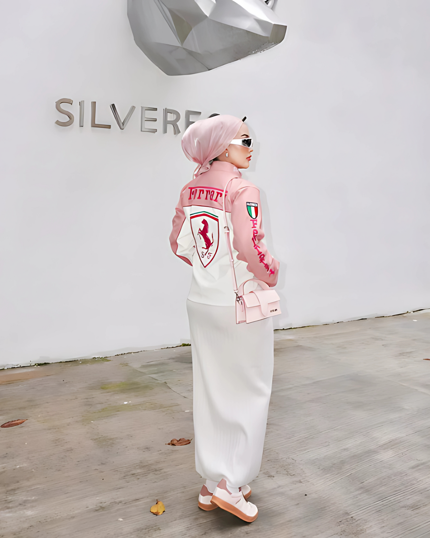 F1 PINK FERRARI LEATHER  RACING JACKET