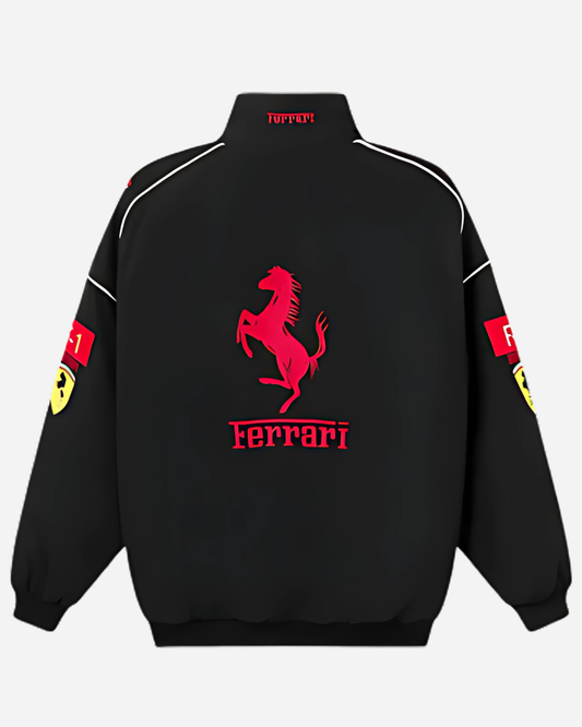 F1 BLACK FERRARI PUFFER EMBROIDERY UNISEX RACING JACKET