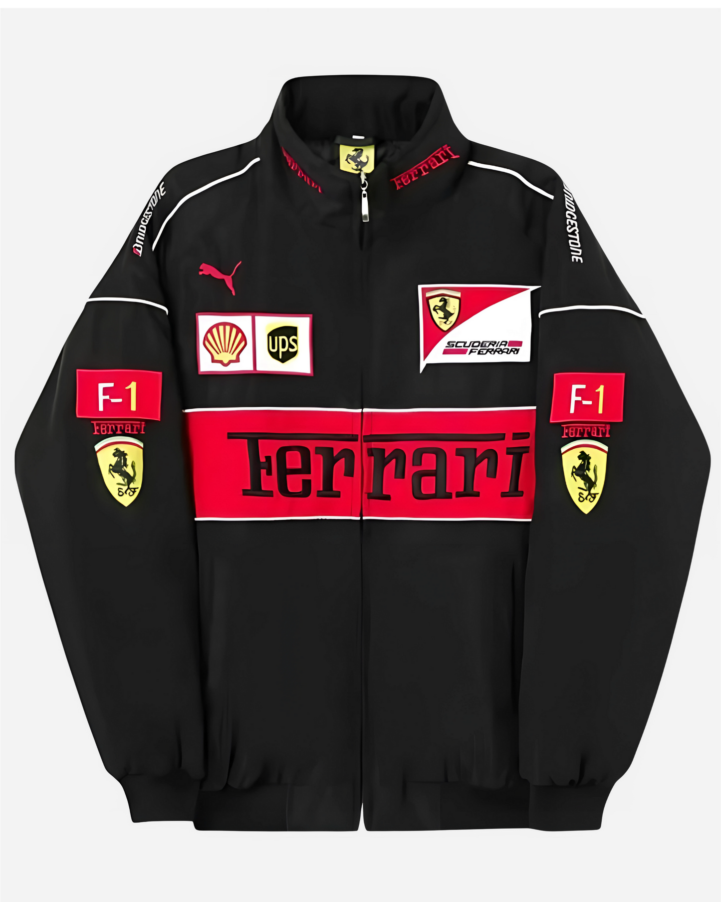 F1 BLACK FERRARI PUFFER EMBROIDERY UNISEX RACING JACKET
