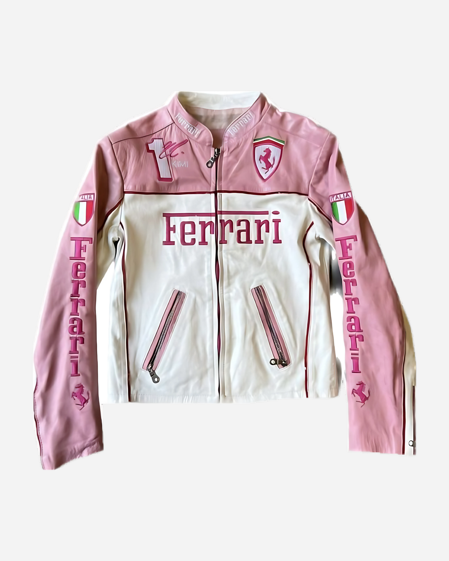 F1 PINK FERRARI LEATHER  RACING JACKET